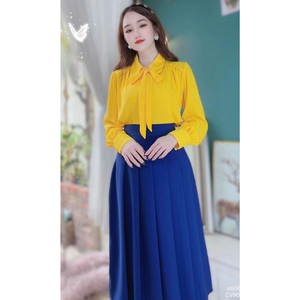 1 pieza/bolsa de polietileno, hecho en Vietnam, camisa de manga larga para mujer con lazo y botones forrados en tela, top informal de oficina de color liso. - Product Image 3