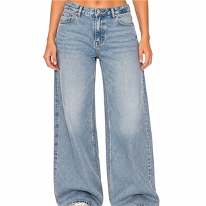 Jean en denim à jambe large pour femme, taille haute, coupe classique, sur mesure, vintage, été, tissu doux et confortable - Product Image 1