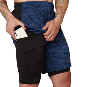 Shorts de course à séchage rapide pour hommes avec poche pour téléphone, cordon de serrage à la taille, short de sport décontracté gris bleu noir - Product Image 5