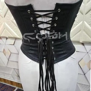 Corsé de Algodón Negro al por Mayor con Varillas de Acero y Triple Detalle de Cordones - Product Image 6
