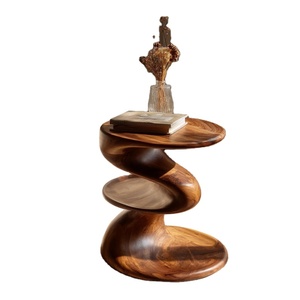 Solid Wood Spiral End Table Handcrafted Sculptural <b>Round</b> Accent Nightstand Natural Wooden Side Table <b>Stools</b> Ottomans - Product Image 1