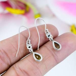 Boucles d'oreilles en pierres précieuses péridot et topaze, argent sterling 925, boucles d'oreilles pendantes, bijoux de luxe, cadeau pour femme - Product Image 2