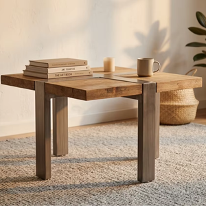 Berto Coffee <b>Table</b> Minimalist Reclaimed Wood Cross Metal Inlay <b>Square</b> <b>Side</b> <b>Table</b> Living Room Hotel Villa Project - Product Image 4