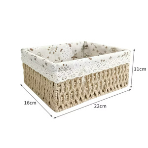 Cesta de Almacenamiento Rectangular de Mimbre 18x12x10cm, Diseño Clásico, Forro de Algodón, Organizador para Dormitorio - Product Image 2