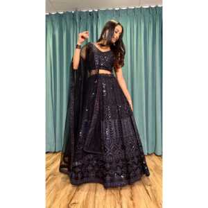 Ropa de boda de diseñador elegante Lehenga Choli con Dori y trabajo de secuencia para fiestas - Product Image 5