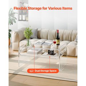 Tavolino da Caffè Moderno Rettangolare in Acrilico a 2 Livelli con Ripiano Portaoggetti per Sala da Pranzo - Product Image 4