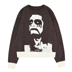 Pull en tricot gothique avec imprimé sur le devant, col rond oversize, manches régulières, unisexe, vêtement d'automne - Product Image 1