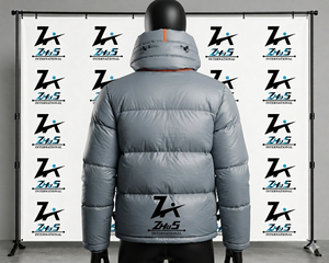<b>Men's</b> Hooded Stand Collar Canvas Puffer <b>Jacket</b> Winter Cotton Filled Windproof Breathable Casual Gray Orange Trim Zipper Closure - Product Image 5