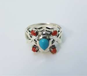 Turquoise Coral <b>Ring</b> 925 Sterling <b>Silver</b> Multi Stone Natural Gemstone Jewelry Handmade Gift For Women Elegant - Product Image 1