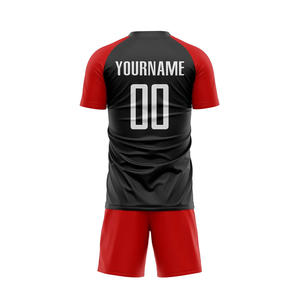 ชุดเสื้อฟุตบอลและกางเกงขาสั้นแบบซับลิเมชั่นสั่งทำพิเศษสำหรับผู้ชาย สีแดงดำ ชุดทีม ระบายเหงื่อได้ดี ทรงสปอร์ต เหมาะกับทุกฤดูกาล - Product Image 3