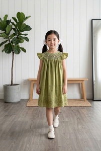 Robe brodée à la main, directement de l'usine, pour bébé fille, en coton biologique, motif floral, respirante, lavable, anti-plis, col personnalisé - Product Image 3