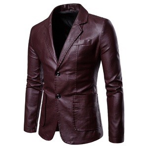 <b>Men's</b> PU Leather <b>Jacket</b> Slim Fit Turn-down Collar Single Breasted Solid Color <b>Smart</b> Casual Autumn Wear Waterproof Boho/Western - Product Image 4