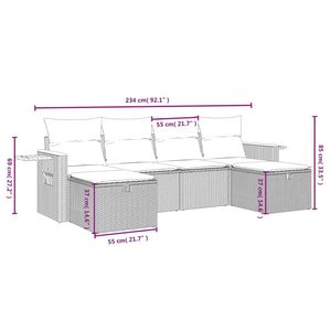 Conjunto de Sofás de Patio de Ratán Sintético Gris para 6 Personas, Muebles de Exterior Duraderos de Diseño Contemporáneo - Product Image 6