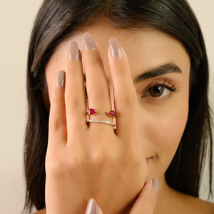 Bague de créateur unique en or jaune massif 14 carats avec rubis et diamants, à anneau ouvert, qualité supérieure, personnalisée en usine, bijoux de soirée - Product Image 4