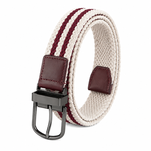 Mens Elastic Braided <b>Belt</b> Woven Stretch Casual <b>Belt</b> Alloy Buckle <b>Burgundy</b> Trim Wholesale Supplier Ivory <b>Burgundy</b> Stripe OEM - Product Image 3
