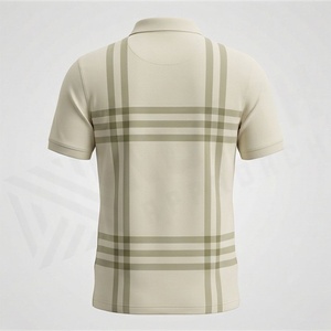 Polo à manches courtes pour homme, style décontracté, coupe classique, imprimé à carreaux, beige avec rayures vertes - Product Image 2