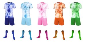 Ensemble de maillots de football personnalisés bleu et blanc en polyester pour adultes, manches courtes, uniforme sportif par sublimation, tenue d'entraînement et de match, vêtements de sport - Product Image 5