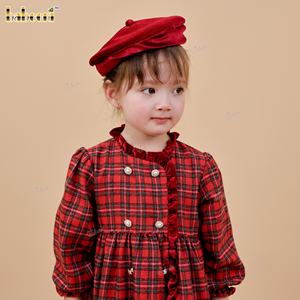 Robe mi-longue sans manches en velours écossais à motif floral écarlate DR4512, vêtements pour enfants brodés à la main, automne ODM - Product Image 3