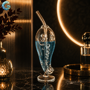 Novelty Fish Design Glass Cocktail <b>Straw</b> with Cap 23cm Height 11cm Diameter <b>Reusable</b> Leak Proof Bar Accessory - Product Image 3