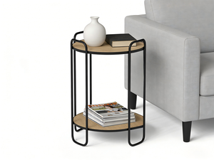 Table basse moderne en métal pour le salon, table d'appoint en bois, table basse pour canapé-lit, table d'appoint en forme de C avec étagère de rangement - Product Image 3