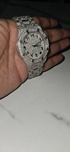 Full Iced Out Moissanite Diamond White Tone Automatic <b>Watch</b> Luxury Hip Hop Stainless Steel Round <b>Arabic</b> Dial Mens WristWatch - Product Image 5