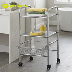 Carrito de almacenamiento metálico de 3 niveles con ruedas para baño, diseño minimalista, organizador metálico rodante, forma rectangular - Product Image 4