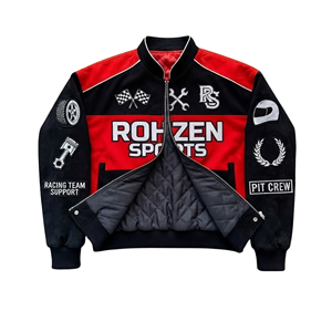 Unisex Rohzen Sports Racing Varsity <b>Bomber</b> <b>Jacket</b> % Cotton Anti-Uv Embroidered Patch Motorsport Team Snap Button Streetwear - Product Image 3