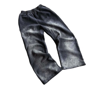 Pantalon de survêtement large délavé tendance avec logo personnalisé, taille élastique, en molleton bouclette, style urbain, 100 % coton, respirant pour homme - Product Image 1