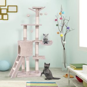 Arbre à chat et griffoir de 56 pouces avec condo, poteaux à griffer et aire de jeu avec échelle pour chats - Product Image 1