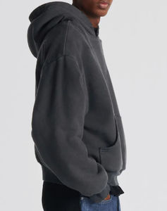 Sudadera con capucha y cremallera de corte holgado para hombre, de algodón de alto gramaje (420 g/m²), servicio OEM, logotipo personalizado en la parte delantera, forro. - Product Image 4