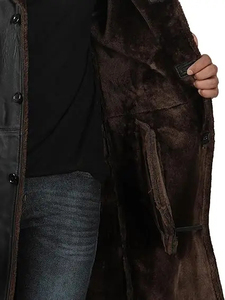 Manteau en cuir mi-long pour homme, hiver, doublure polaire, grand col, style costume, fourrure - Product Image 6