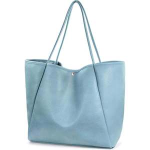 Sac à main en cuir PU gris clair, sac à bandoulière de grande capacité pour femmes, voyage, shopping, usage quotidien - Product Image 3
