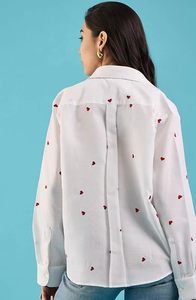 Chemise boutonnée tendance pour femme à motif cœur en rayonne, manches longues, longueur hanches, vêtement décontracté - Product Image 2