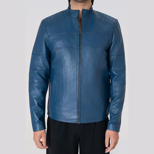 Chaqueta de Cuero Azul para Motociclista Samuel para Hombre - Chaqueta Estilo Cafe Racer Azul - Product Image 2
