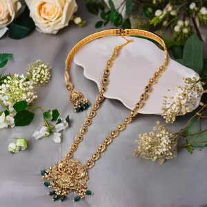 Long collier traditionnel CZ Antique Imitation Festival bijoux de mode plaqué mat pour anniversaire Zircon principal prêt à l'exportation - Product Image 4