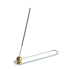 Porta Incienso de Bola de Latón con Base de Vidrio Contemporáneo, Moderno Soporte para Varillas de Incienso, Bandeja para Quemador de Aroma de Escritorio, Accesorio de Decoración para el Hogar - Product Image 1
