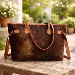 Sac fourre-tout en cuir véritable de vachette à poils, avec broderie et fermeture éclair, pour femme LHTB-0006 - Product Image 5