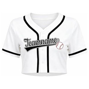 Maillot de baseball classique court pour femme, personnalisable avec nom et numéro, uniforme de softball boutonné, haut court en polyester blanc - Product Image 2
