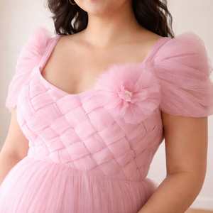 Vestido de Maternidad de Tul para Antes del Boda |   Vestido de Lujo con Cuerpo Trenzado y Lazo Decorativo, Mezcla de Algodón, para Sesión de Fotos |   Lavanda Romántica - Product Image 4