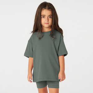 Ensembles de vêtements pour bébés et enfants, garçons et filles, chemise à manches courtes et short avec poche, design estival, t-shirt oversize pour filles + short de cycliste - Product Image 3