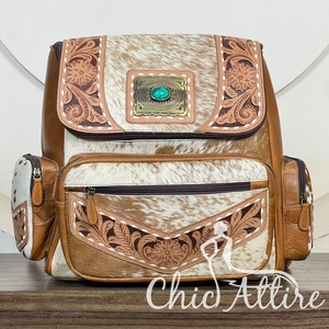 Nouveaux sacs à dos pour femmes en cuir de vachette artisanal western, élégants, avec pierre turquoise, poignée souple, sacs de voyage - Product Image 1