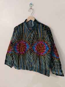 Veste d'hiver pour femme en velours brodée à la main avec motif œil turc, réversible, respirante, écologique, à manches courtes, idéale comme cadeau - Product Image 2