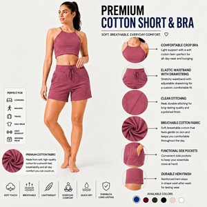 Womens Matching Crop Top And <b>Drawstring</b> Shorts Set Designed For Comfort And Daily Styling - Product Image 6