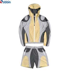 Comfortable Custom Logo Sleeve Windbreaker Nylon Outdoor Sports Running Zipper Men's 2Pcs <b>Patchwork</b> Windbreaker Unisex Short Set - Product Image 5