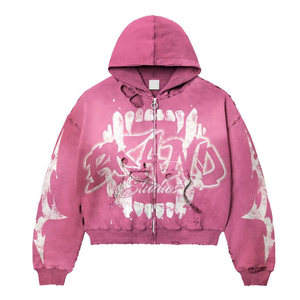 Custom Men Graphic Print Distressed Zip Hoodie Boxy Fit Acid Wash Streetwear Hoodie Y2K Frayed Hem Fleece Hoodie Manufacturer - Product Image 4