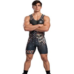 Black White Red <b>Mens</b> Wrestling Singlet Sleeveless Compression Athletic <b>Bodysuit</b> Graphic Training Competition Grappling Sports - Product Image 2