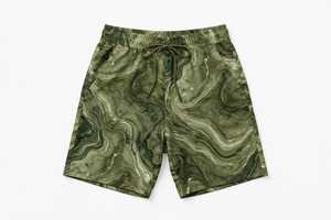 Shorts de bain pour hommes en polyester à taille mi-haute, imprimé marbré, avec cordon de serrage, séchage rapide, style sportif, pour la plage - Product Image 2