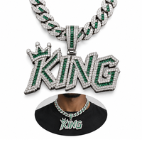 Yogoo Collier Pendentif Lettre Couronne en Laiton Plaqué Rhodium Micro-Pavé de Zircons Style Hip Hop, Collier Ras-du-Cou Détachable