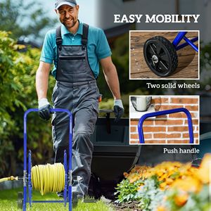 Carrello Avvolgitubo da Giardino Portatile Blu in PP, Porta Tubo Acqua Retrattile, Contiene fino a 30 Metri di Tubo da 15 mm (Tubo Non Incluso) - Product Image 6