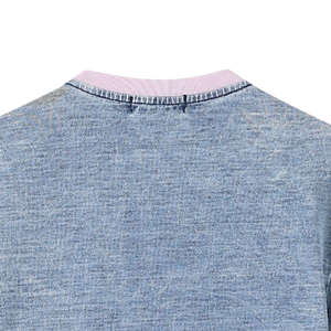 AKA เสื้อเชิ้ตผ้าเดนิมพรีเมี่ยม สีฟ้าอ่อน สีชมพู สีเขียว คอกลม แขนสั้น สไตล์กรีก สำหรับผู้หญิง - Product Image 5